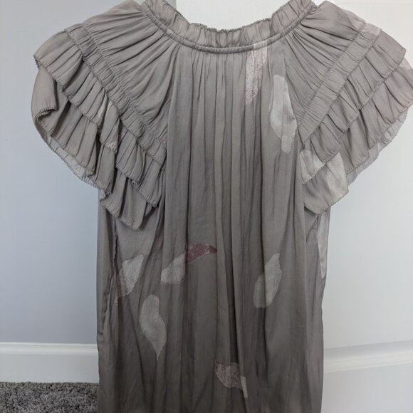 Philosophy Feather Print Taupe Blouse (S) - Picture 3 of 3